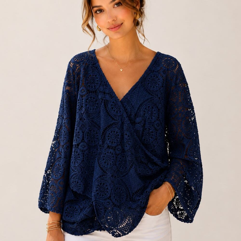 Bloomchic Top Women's Plus Size 22/24 Navy Lace Cottagecore Fairy Grunge NWT